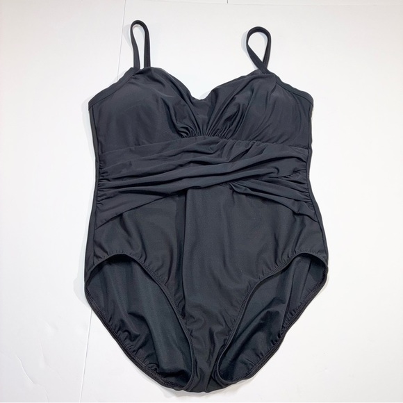 Miraclesuit Ruched One Piece Swimsuit Gray Size 16 - Picture 1 of 9